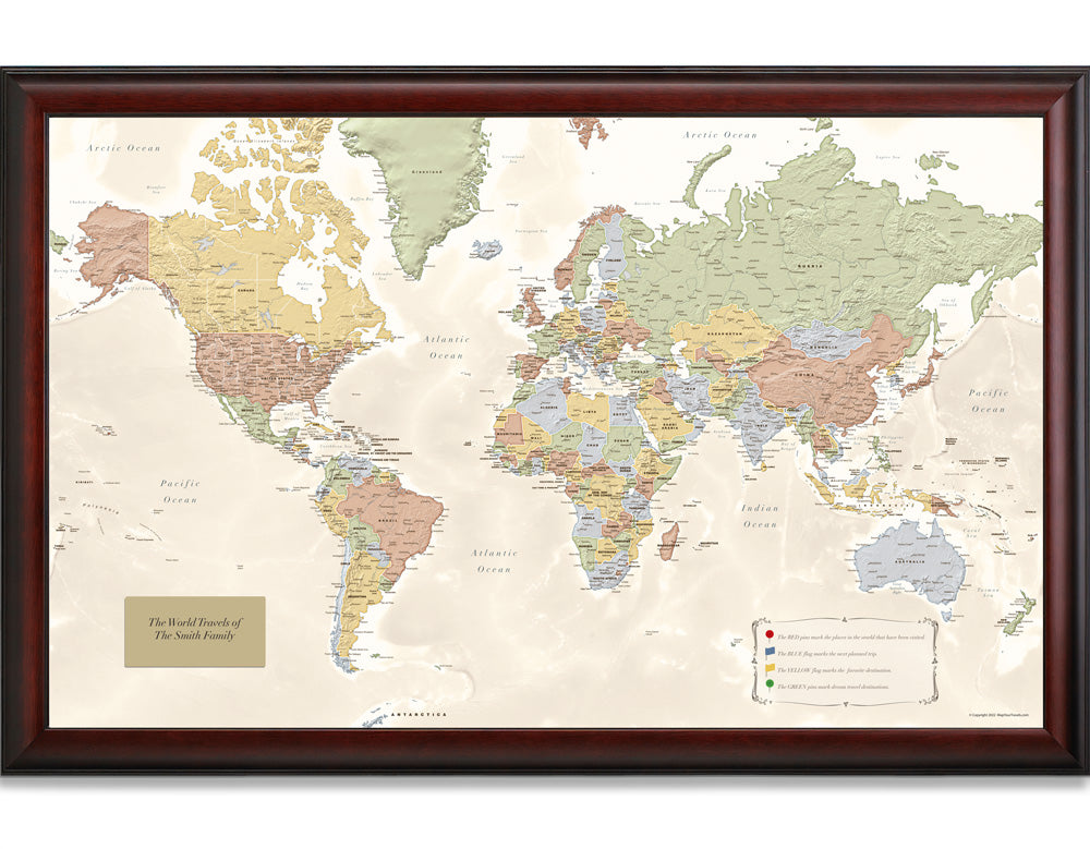 Map Your Travels Push Pin World Travel Map Framed –