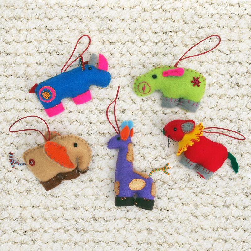 Vintage LeeWards KRIS KRINGLE ZOO Set of Felt Animals Ornaments Handmade